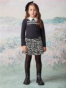 Conjunto Infantil com Saia Animal Print Zebra Animê N4042