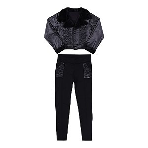 Conjunto Jaqueta Longa Cirrê Com Pelinhos e Calça Ultramicro Thermo Felpada Paraiso