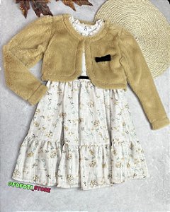 Conjunto Vestido Estampado e Bolero Pelo Quentinho Festa Paraiso 16395