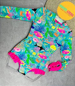 Maiô Siri Kids Aline Fundo do Mar com Strass Hot 90109