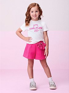 Conjunto Blusa e Short Pink Com Laço Strass Momi Mini J6103