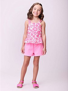Conjunto Blusa e Shorts Arabesco Floral Neon Forte Momi Kids H5703