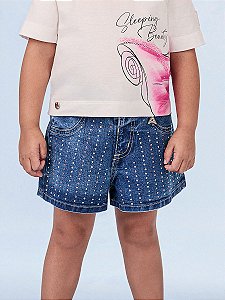 Short Jeans com Aplicação de Strass Animê Petite P5760