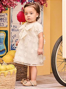 Vestido Branco com Flores 3D Animê Baby L2331