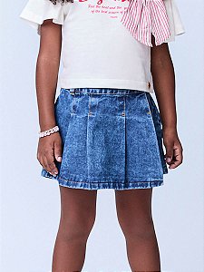 Short Saia Jeans Com Pregas Momi Kids H5612