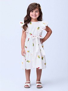 Vestido Bordado Cereja e Flor Off White Momi Mini J5896