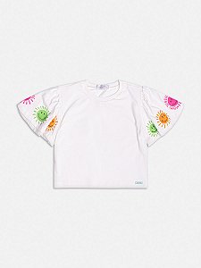 Blusa Off White Com Estampa de Sol Colorido Momi Kids H5530