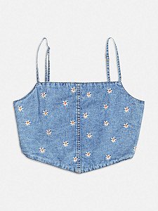 Top Jeans Corset Com Bordado  Floral I Am Authoria R4522