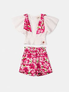 Conjunto Off White com Laço Floral Anime Kids P5853