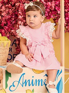 Vestido Rosa de Laise com Babado Animê Baby l2326