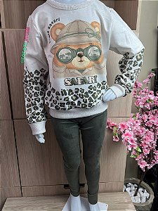 Conjunto de Blusão Alongado em Moletom Linho com Pelúcia e Calça Legging em Cotelê 90578 Kukiê Infantil Menina