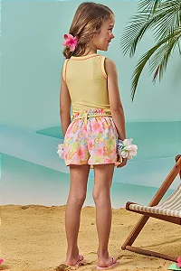 Conjunto Regata Kukiê Floral Havaí Amarelo Infantil Feminino de Verão 83974