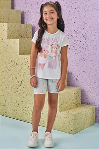 Conjunto Infantil Blusa Ursinhos Jogando Tenis e Short Ciclista Kukiê 88736
