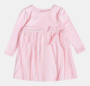 Vestido Manga Longa Rosa Com Tule Momi C2405