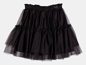 Saia de Tule Poa Com Babados Preta Momi H5893