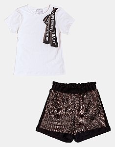 Conjunto Blusa e Shorts Preto com Paetês Momi H6216