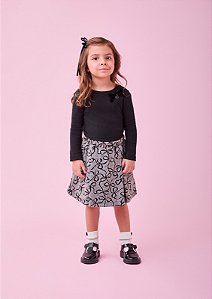 Conjunto Blusa e Short Saia Preto Rajado Momi J6506