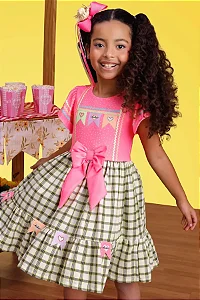 Vestido Junino Fashion em Malha Power e Tecido Xadrez 100% Algodão 97816 Kukiê