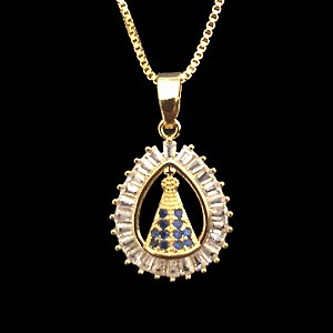 PINGENTE NOSSA SENHORA DE APARECIDA COM CRISTAIS FOLHEADO A OURO 18K