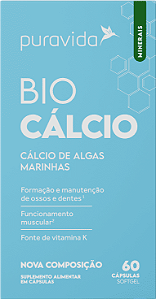 BIO CALCIO PARA OS OSSOS COM VIT D3 e K2  60 CAPS. PURA VIDA