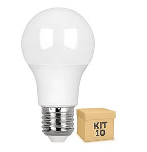 KIT 10 Lâmpadas LED Bulbo E27 A60 9W Branco Frio 6500K