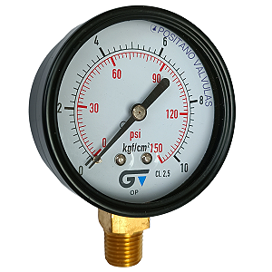 Manômetro De Pressão Seco Vertical 10 Kgf/cm² | 150 PSI - Aço Carbono - REF 3714 - GENEBRE