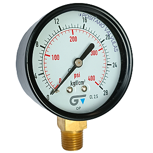Manômetro De Pressão Seco Vertical 28 Kgf/cm² | 400 PSI - Aço Carbono - REF 3714 - GENEBRE