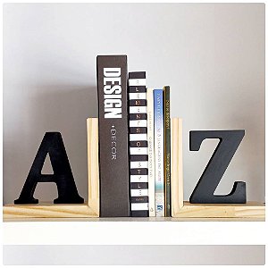 SUPORTE APARADOR DE LIVROS | MODELO AZ - PRETO E PINUS