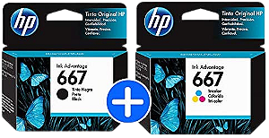 COMBO 12: KIT DE CARTUCHO DE TINTA ORIGINAL HP 667 BLACK + COLOR