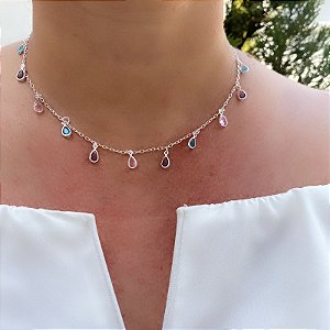 Colar Choker em  Zircônias Gota