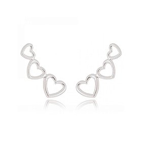 Brinco de Prata 925 Ear Cuff 3 Corações