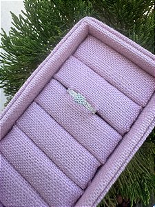 Anel De Prata Feminino Solitário Quadrado Cravejado