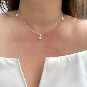 Colar Coração Estrela e Gota em Zircônia