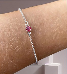 Pulseira Ponto de Luz Quadrado Zircônia Fucsia