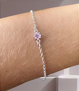 Pulseira Ponto de Luz Quadrado Zircônia Rosa