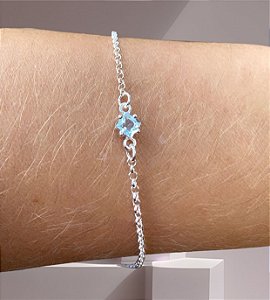 Pulseira Ponto de Luz Quadrado  Zircônia Azul