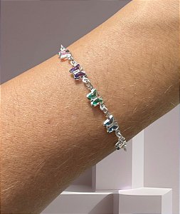 Pulseira Borboleta Colorida com Corrente Elo Português