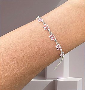 Pulseira Borboleta Rosa com Corrente Elo Português