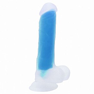 Prótese Azul com Ventosa e Efeito Neon - Dildo de 25,4cm