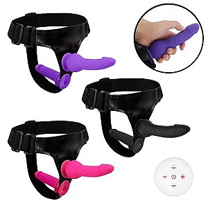 Cinta Peniana Dildo Duplo Vibratório Controle Recarregável