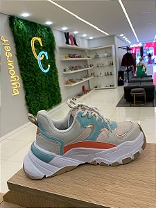 Tênis Sneaker Natalia White Goiaba com detalhes Azuis e Laranja