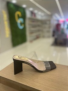 Tamanco Salto Triangulo Windes Glamour Glitter Preto