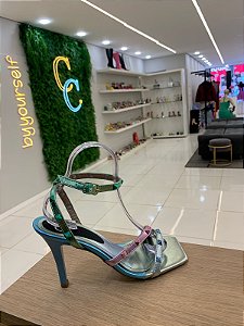 Sandália Napa Paty Festa Azul (Azul Egeu Celest, Rose e Esmeralda)