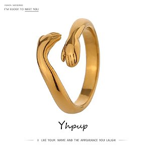 Anel de abraço yhpup para mulheres, joia de aço inoxidável banhado a ouro 18