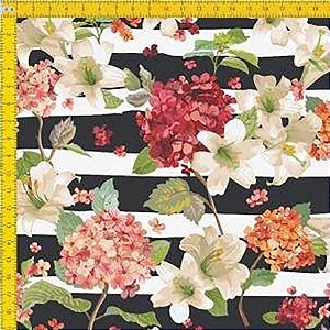 Estampa Floral Com Fundo Listrado   Ref:  E061