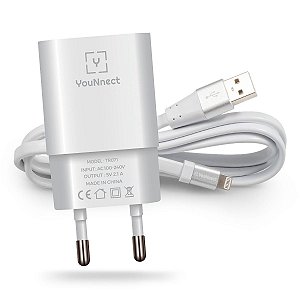 Kit Cabo Lightning USB 1 Metro + Carregador de Parede 2.1A - YouNnect