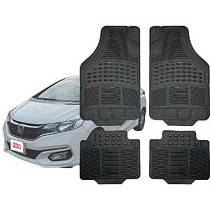 Jogo de Tapete Automotivo Carpete Preto Borracha Completo Honda Fit
