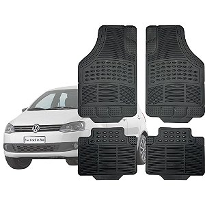 Jogo Tapete Automotivo Carpete Preto Borracha Completo Volkswagem Fox
