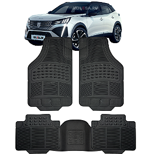 Jogo Tapete Automotivo 5 Peça Preto Borracha PVC + Tunel Peugeot 2008