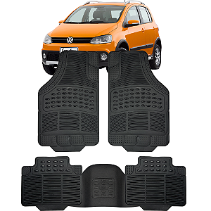 Jogo Tapete Automotivo 5 Peça Preto Borracha PVC Com Tunel Vw Crossfox